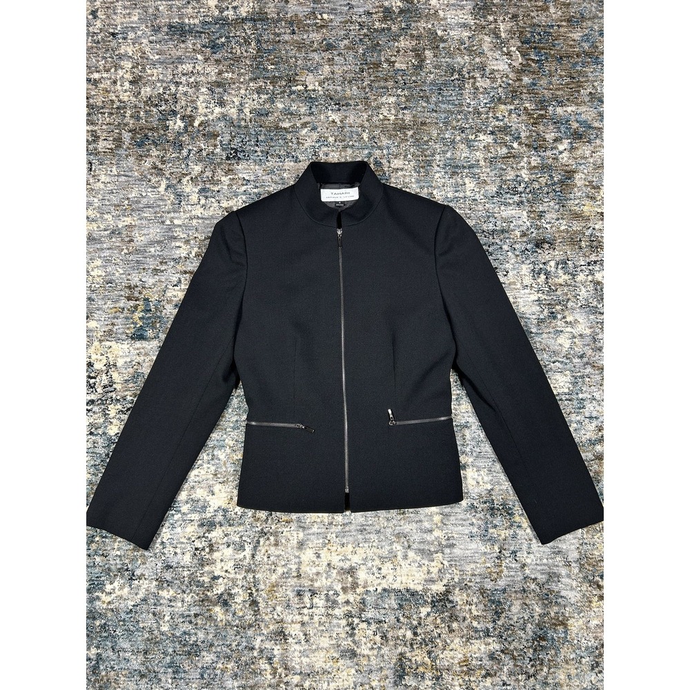Tahari Arthur S. Levine Black Zip-Up Mock Neck Blazer Jacket Women 4